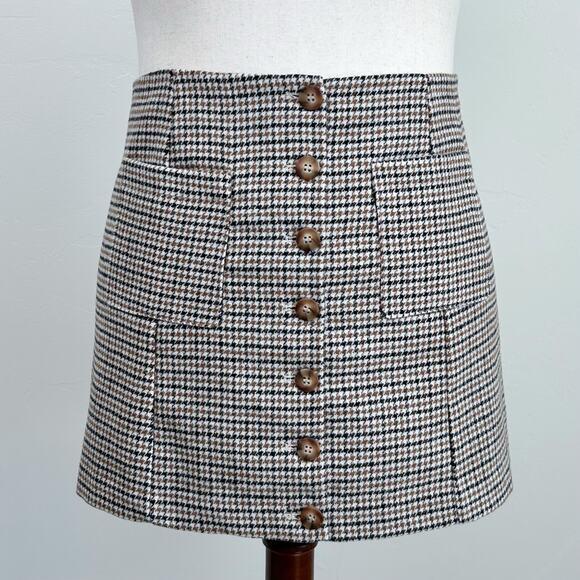 Joie Dresses & Skirts - Joie Herringbone Plaid Brown Wool Academia Preppy Button Front Mini Skirt